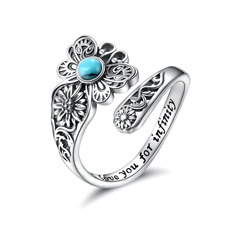 oGoodsunj Sterling Silver Butterfly Spoon Ring: Women Vintage Victorian Style Dragonfly Cross Rose Daisy Antique Flower Thumb Rings Jewelry Gifts for Mom Grandma (Turquoise Butterfly 7# 8# 9#)