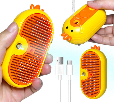 Cat Steam Brush 3 in 1 Cat Steamy Brush Cleanser Pet Massage Grooming Brush Pet Hair Cleaning Brush Comb for Cats Dogs (Yellow)