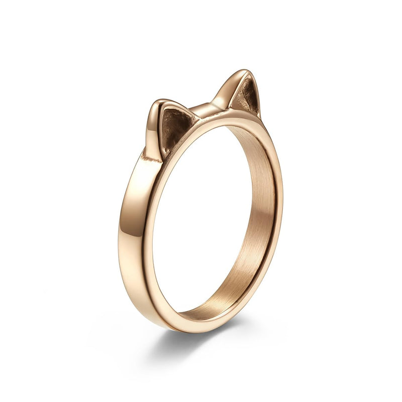 JESMING Casual Cat Ring Rose Gold Stainless Steel Ring Cute Everyday Silver Rings for Women (Rose Gold 7)