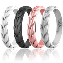 Zollen 4 Packs Olive Leaves Silicone Wedding Rings for Women Rubber Wedding Bands Stackable Ring Hypoallergenic Silicone Size 7