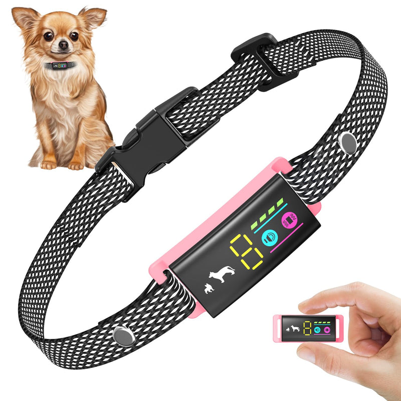 LOSLAI Anti-Bark Collar for Small Dogs No Shock Bark Collar with Beep & Vibration 1-5 Sensitivities Adjustable Rechargeable Barking Collar IP67 Waterproof - Humane Bark Collars Coral Pink
