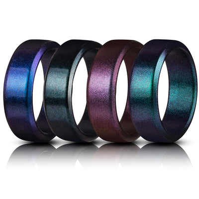 hexiaoxiao Rubber Wedding Bands MenMens Silicone Rings Male silicone Wedding ring Rubber Engagement Rings for him (Pack B:Slanted edge(Colorful Black Green Blue Purple) 11)