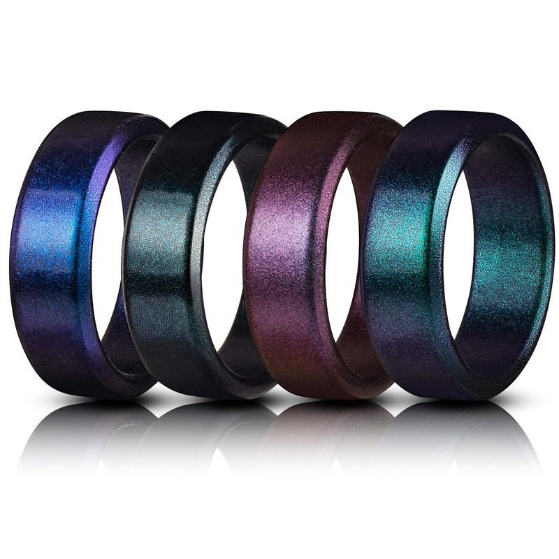 hexiaoxiao Rubber Wedding Bands MenMens Silicone Rings Male silicone Wedding ring Rubber Engagement Rings for him (Pack B:Slanted edge(Colorful Black Green Blue Purple) 11)