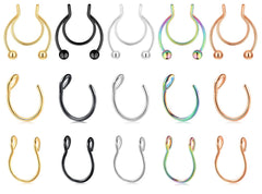 Fzroezz 15Pcs 20 Gauge Nose Rings Fake Nose Ring Fake Septum Nose Rings Nose Rings Hoops Nose Jewelry Fake Septum Piercing Nose Rings for Women Men Lip Rings Faux Nose Rings