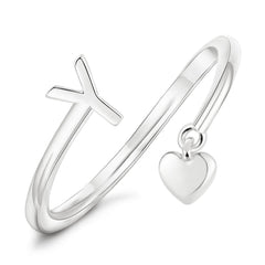 MYYOII Silver Initial Ring for Women Dainty Initial Heart Non Tarnish Silver Rings Alphabet Letter Rings Open Statement Ring Adjustable Thumb Pinky Ring for Women