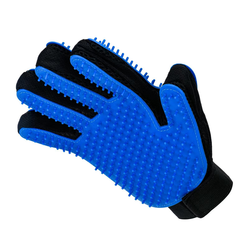 Miaow Pet Grooming Glove Five Fingers with 259 Silicone NeedlesEffective in Removing Pet Floating Hair Double-Side Pet Grooming Design can be Worn on Both Hands-1 Piece（Blue）